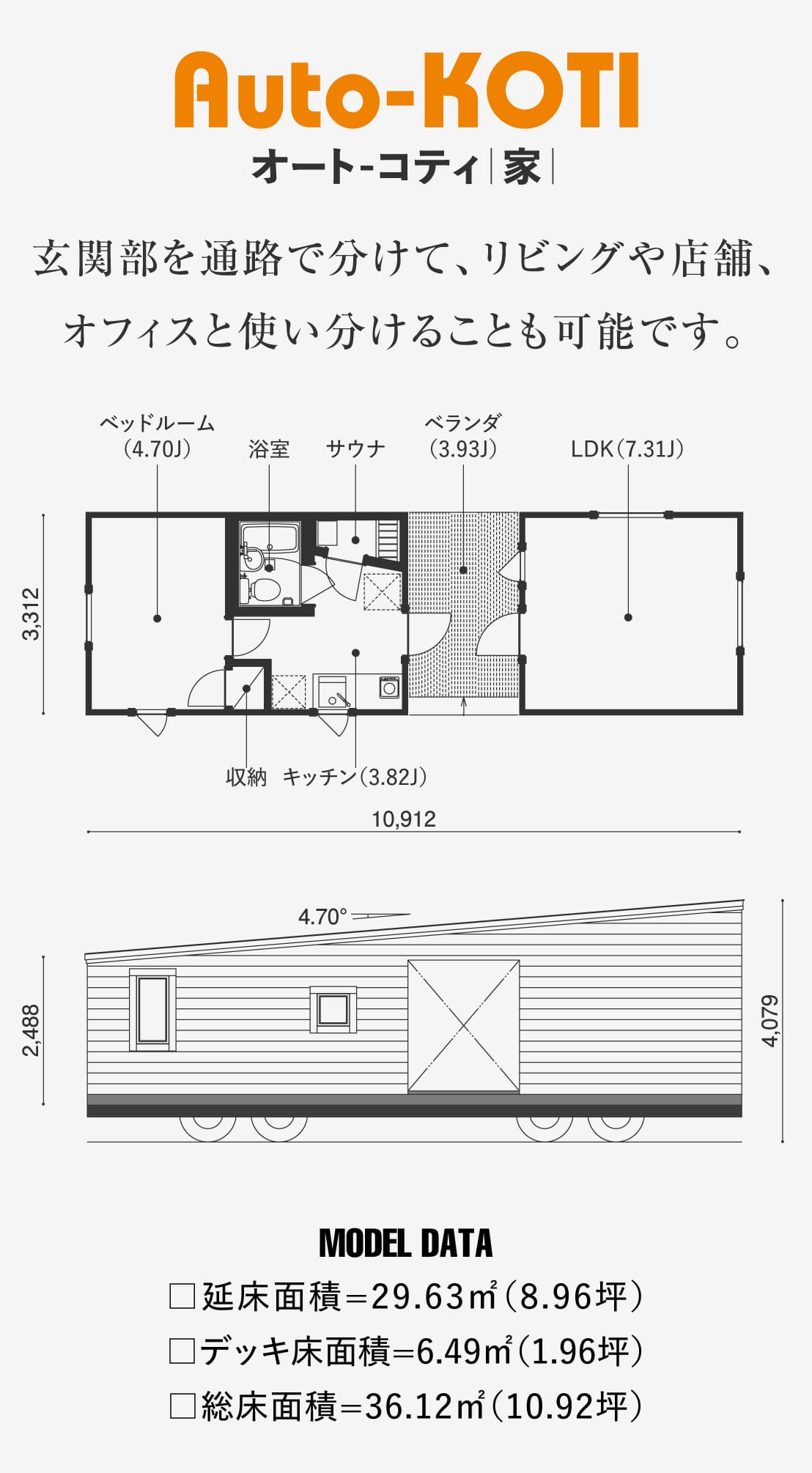 ログハウスのビックボックス,トレーラーハウス,魅力あるログスタイル,オートコティ